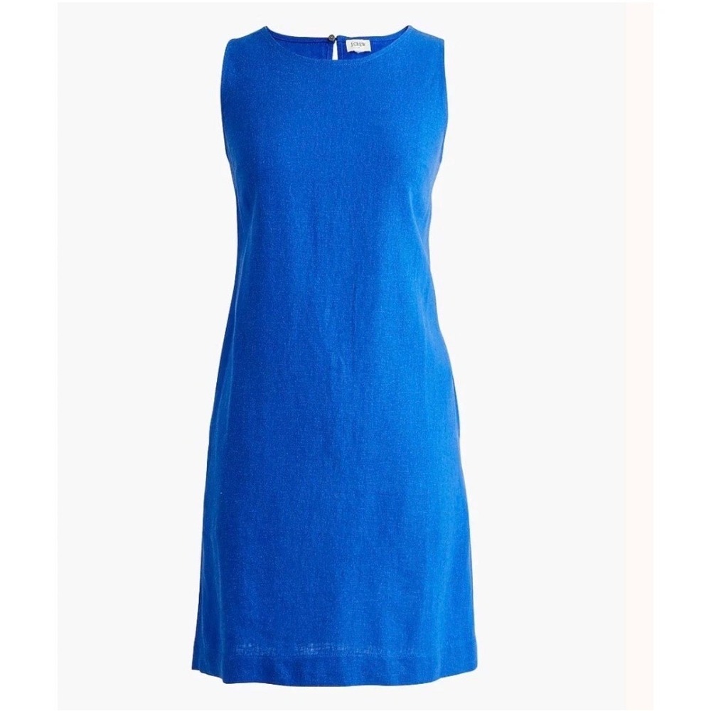 J.Crew Womens Linen Viscose Shift Dress Cobalt Blue Pockets Size P00 NWT CK844 - Picture 2 of 11